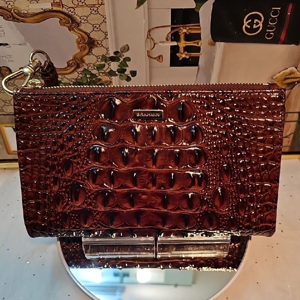 Brahmin Brown Crocodile Embossed Clutch